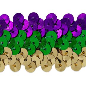 Trims by the Yard 5 Yards of 3 Row 1 1/4" Metallic Mardis Gras Stretch Sequin Trim, Multicolor
