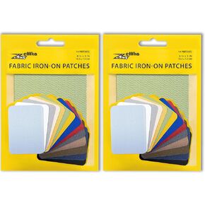 ZEFFFKA Premium Quality Fabric Iron-on Patches Inside & Outside Strongest Glue 100% Cotton Blue Gray Beige Brown Yellow Red Green Repair Decorating Kit 14 Pieces Size 3" by 4-1/4" (7.5 cm x 10.5 cm)