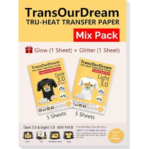 الحديد Transourdream على ورق نقل الحرارة لقمصان T المظلمة (10 أوراق 8.5x11 "، Dark 3.0) HTV فينيل قابلة للطباعة للطابعة الحبر والليزر ، تنقل الورق للنسيج المظلم