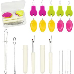 Lechchy Needle Threaders Tool Set for Hand Sewing, Sewing Machine, DIY(5 Pcs Gourd Shaped Threaders + 5 Pcs Thumb Shaped Threaders + 2 Pcs Drawstring Threaders + 2 Pcs Stitch Removers + 5Pcs Needles)