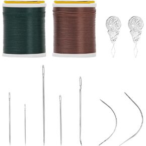 Heavy Duty Hand Sewing Needles Set, 7 Styles of Leather Hand Sewing Needles with 2 Pieces Needle Threaders and 2 Pack 150 Yards Nylon All Purpose Fly Tying Thread