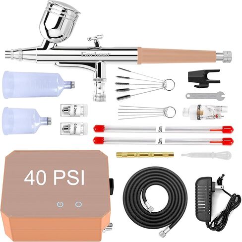 طقم البخاخة Gocher مع ضاغط الهواء ، و 40 فرشاة هواء عالية الضغط غير المتجانسة مع 0.2/0.3/0.5 مم مجموعات الفوهة/التنظيف ، مثالية للطلاء ، النمذجة ، ديكور الكيك ، المعجنات ، الماكياج ، فن الأظافر. in Kuwait