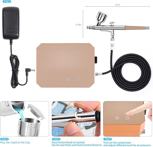 طقم البخاخة Gocher مع ضاغط الهواء ، و 40 فرشاة هواء عالية الضغط غير المتجانسة مع 0.2/0.3/0.5 مم مجموعات الفوهة/التنظيف ، مثالية للطلاء ، النمذجة ، ديكور الكيك ، المعجنات ، الماكياج ، فن الأظافر. in Kuwait