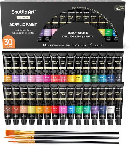 Shuttle Art Acrylic Paint Set, 30 x12ml Tubes Artist Quality Non Toxic Rich Pigments Colors Great for Kids Adults Professional Painting on Rocks Canvas Wood Clay Fabric Ceramic Crafts in Saudi Arabia