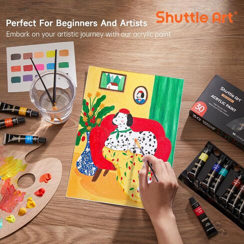 Shuttle Art Acrylic Paint Set, 30 x12ml Tubes Artist Quality Non Toxic Rich Pigments Colors Great for Kids Adults Professional Painting on Rocks Canvas Wood Clay Fabric Ceramic Crafts in Saudi Arabia