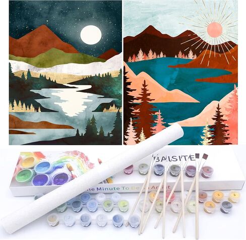 BAISITE Paint By Numbers Kit for Adults Beginner,Adult Paint By Number Kits on Canvas Painting,Couples Painting Kit Date Night,2 Pack Landscape Arts and Crafts for Adults,16x12 Inch 1112 in Kuwait