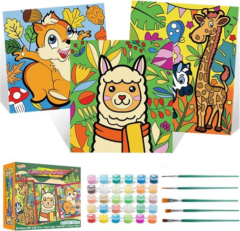 Sixth Space Paint by Numbers for Kids Ages 4-8, Beginner Framed Pre-Printed Acrylic Oil Painting, Includes (8x10, 8x9, 8x8 inch) Framed Canvas, 30 Acrylic Paint Pots, 5 Brushes, Pre-Drawn Canvas in Kuwait