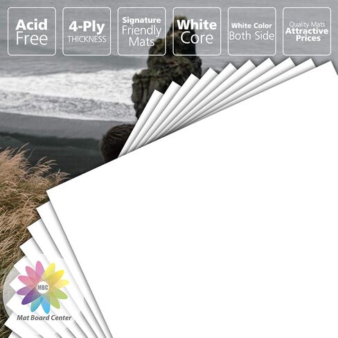 مركز لوحة MAT ، حزمة من 10 8.5x11 لوحات حصيرة أبيض غير مقطوع ، خالية من الأحماض ، سمك 4 فترات ، جوهر أبيض ، رائع للصور ، الصور ، دعم تأطير in Kuwait