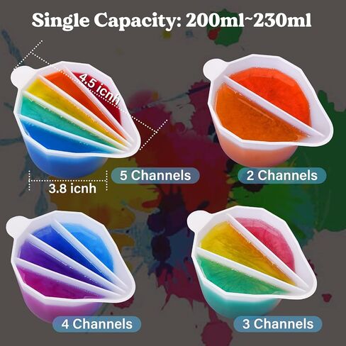 LET'S RESIN Silicone Split Cups,4Pcs Thicken&Reusable Resin Mixing Cups with 2-5Channels,Dividers Paint Supplies,Fluid Art for Resin Crafts,Acrylic Paint Pouring,Drawing, White in Kuwait