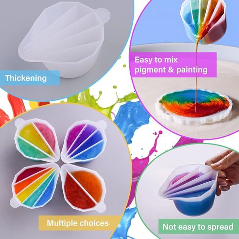 LET'S RESIN Silicone Split Cups,4Pcs Thicken&Reusable Resin Mixing Cups with 2-5Channels,Dividers Paint Supplies,Fluid Art for Resin Crafts,Acrylic Paint Pouring,Drawing, White in Kuwait