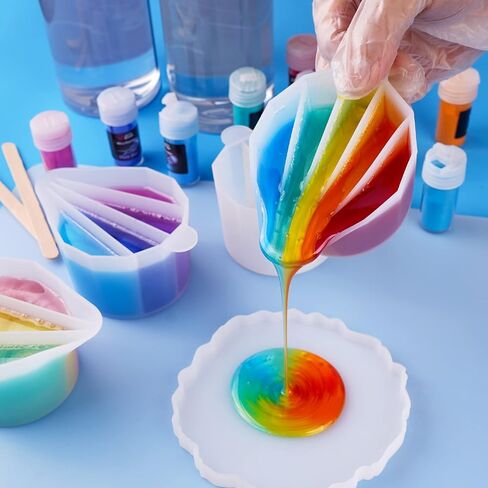 LET'S RESIN Silicone Split Cups,4Pcs Thicken&Reusable Resin Mixing Cups with 2-5Channels,Dividers Paint Supplies,Fluid Art for Resin Crafts,Acrylic Paint Pouring,Drawing, White in Kuwait