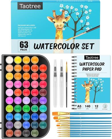 Taotree Valentines Day Gifts for Kids Adults, Easter Basket Stuffers, 48 Colors Watercolor Paint Set, Art Supplies Drawing Kit Painting Supplies Brush, Gifts for Teens Girls Boys Artists in Saudi Arabia