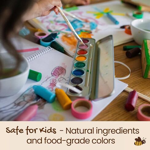 Honeysticks Non-Toxic Watercolor Paint Set for Kids and Toddlers - 8 Vibrant and Long Lasting Colors with Brush - Natural and Food Grade Ingredients - Child Safe Art Supplies - Great Gift Idea in Saudi Arabia