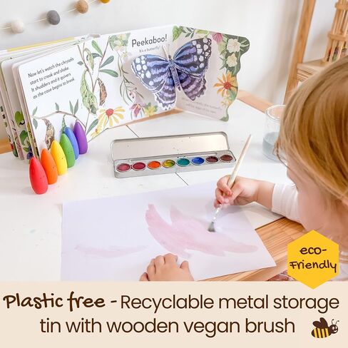 Honeysticks Non-Toxic Watercolor Paint Set for Kids and Toddlers - 8 Vibrant and Long Lasting Colors with Brush - Natural and Food Grade Ingredients - Child Safe Art Supplies - Great Gift Idea in Saudi Arabia