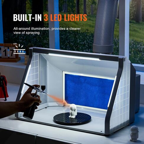 VEVOR Airbrush Spray Booth, Portable Hobby Airbrush Paint Spray Booth Kit with 4 LED Light, Powerful Dual Exhaust Fans, Turntable and 6 ft Extension Hose, for Painting Models, Arts, Crafts, Cakes in Saudi Arabia
