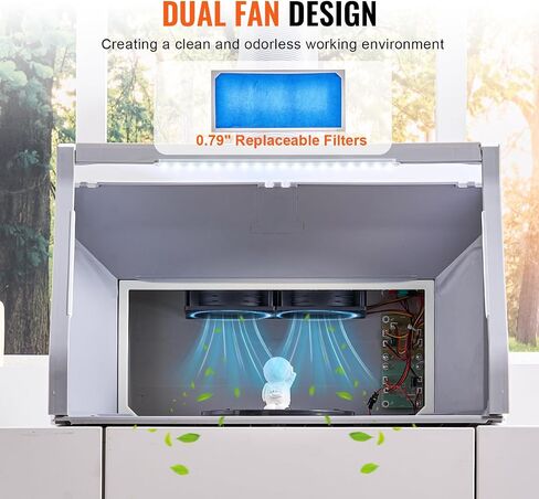 VEVOR Airbrush Spray Booth, Portable Hobby Airbrush Paint Spray Booth Kit with 4 LED Light, Powerful Dual Exhaust Fans, Turntable and 6 ft Extension Hose, for Painting Models, Arts, Crafts, Cakes in Saudi Arabia