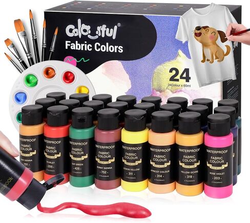Colorful Fabric Paint Set for Clothes 12 Colors - Permanent Textile Paint Kit for Shoes, Canvas - Non-Toxic Slick Painting Set for Adults, Beginner & Artists in Kuwait