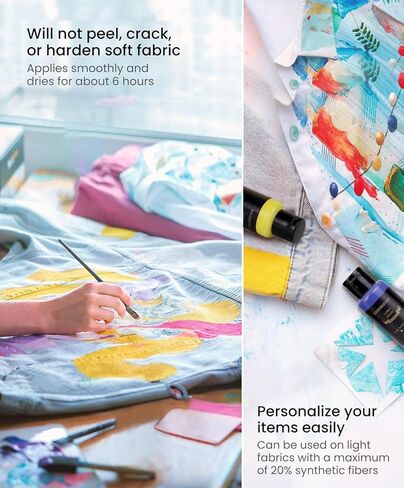 Colorful Fabric Paint Set for Clothes 12 Colors - Permanent Textile Paint Kit for Shoes, Canvas - Non-Toxic Slick Painting Set for Adults, Beginner & Artists in Kuwait