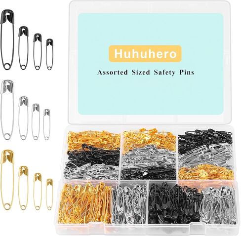 Huhuhero 340 حزمة دبابيس السلامة متنوعة ، 5 أحجام مختلفة دبابيس صغيرة وكبيرة ، دبوس السلامة لخياطة أزياء الملابس ، السائبة الفولاذية المطلية بالنيكل ، اللوازم الفنية الحرف ، الفضة ، in Kuwait