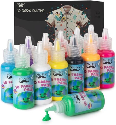 Mr. Pen- 3D Fabric Paint Set, 12 Colors, 0.67 oz, 3D Paint for Fabric, Paint for Fabric, 3D Paint for Clothing, T-Shirt Paint, Fabric Paint for Clothes in Saudi Arabia