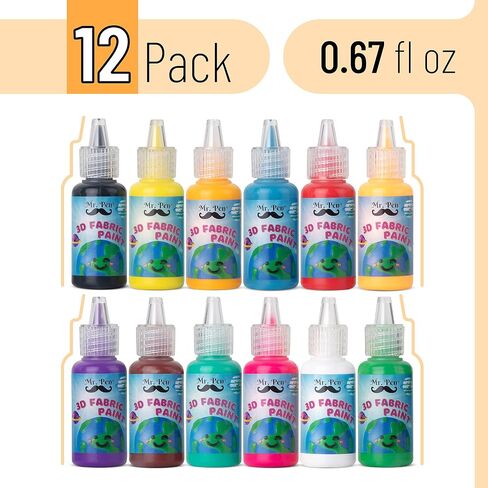 Mr. Pen- 3D Fabric Paint Set, 12 Colors, 0.67 oz, 3D Paint for Fabric, Paint for Fabric, 3D Paint for Clothing, T-Shirt Paint, Fabric Paint for Clothes in Saudi Arabia