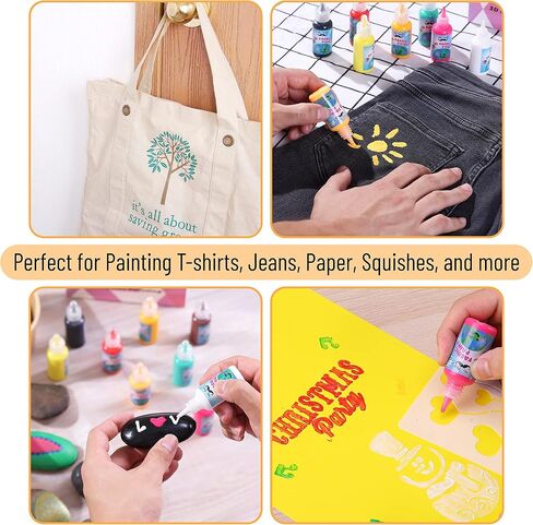 Mr. Pen- 3D Fabric Paint Set, 12 Colors, 0.67 oz, 3D Paint for Fabric, Paint for Fabric, 3D Paint for Clothing, T-Shirt Paint, Fabric Paint for Clothes in Saudi Arabia