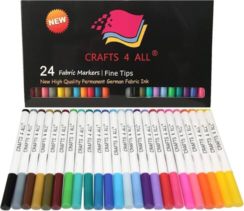 Fabric Pens for Clothes - Pack of 24 No Fade, Fabric Markers Permanent for Clothes - No Bleed, Machine Washable Shoe Markers for Fabric Decorating - Laundry Marker, Erases Stains Easily in Saudi Arabia