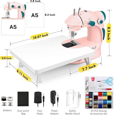 Magicfly Mini Sewing Machine with Extension Table, Dual Speed Portable Sewing Machine for Beginners with Light, Sewing Kit for Household Use, Blue in Kuwait