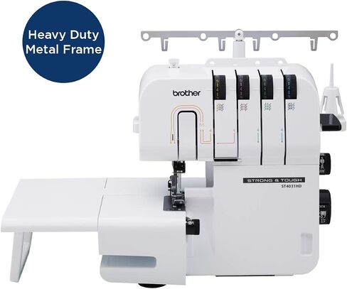 شقيق ST4031HD Serger ، Serger قوي وصعب ، 1300 غرز في الدقيقة ، آلة أوفاح إطار معدني متين ، طاولة تمديد كبيرة ، 3 أقدام ملحق ، 12.99 × 14.37 × 17.01 في. ، أبيض in Kuwait