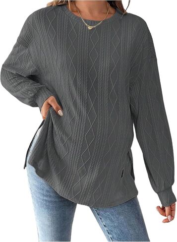 MakeMeChic Women's Maternity Tee Shirts Textured Long Sleeve Round Neck Slit Hem Pregnancy Tops in Saudi Arabia