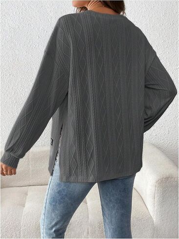MakeMeChic Women's Maternity Tee Shirts Textured Long Sleeve Round Neck Slit Hem Pregnancy Tops in Saudi Arabia