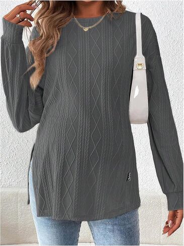 MakeMeChic Women's Maternity Tee Shirts Textured Long Sleeve Round Neck Slit Hem Pregnancy Tops in Saudi Arabia