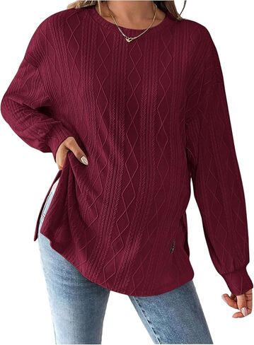 MakeMeChic Women's Maternity Tee Shirts Textured Long Sleeve Round Neck Slit Hem Pregnancy Tops in Kuwait