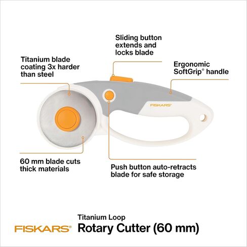 Fiskars 60mm Titanium Blade Loop Rotary Cutter, Softgrip For Fabric, Felt, Vinyl and Crafts in Saudi Arabia