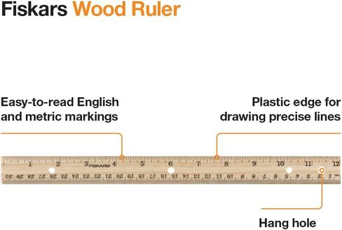 Fiskars Wood Ruler - 12" Straight Edge Ruler for Kids - Back to School Supplies for Students in Saudi Arabia
