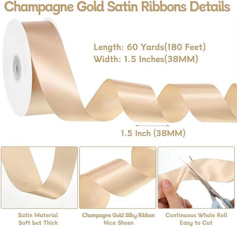 White Ribbon 60 Yards 1 1/2 inch White Satin Ribbon for Flower Bouquet Gift Wrapping Bows Making Wedding Party Easter Mother's Day Decorations in Kuwait
