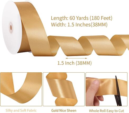 White Ribbon 60 Yards 1 1/2 inch White Satin Ribbon for Flower Bouquet Gift Wrapping Bows Making Wedding Party Easter Mother's Day Decorations in Kuwait