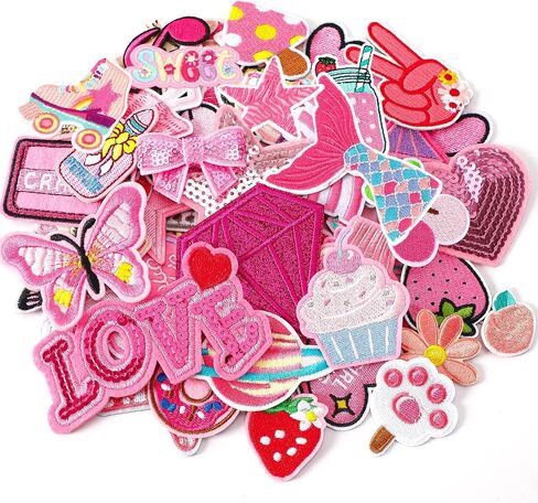 60pcs بقع مطرزة وردية عشوائية أنماط متنوعة من الحديد على بقع الفتيات للبنات Cowgirl Western Sew Sew Sear Patch Preppy Cut in Kuwait