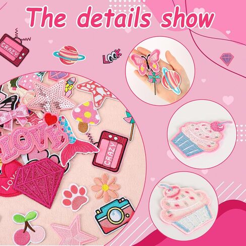 60pcs بقع مطرزة وردية عشوائية أنماط متنوعة من الحديد على بقع الفتيات للبنات Cowgirl Western Sew Sew Sear Patch Preppy Cut in Kuwait