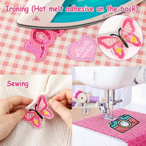 60pcs بقع مطرزة وردية عشوائية أنماط متنوعة من الحديد على بقع الفتيات للبنات Cowgirl Western Sew Sew Sear Patch Preppy Cut in Kuwait
