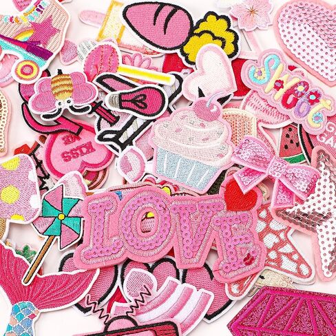 60pcs بقع مطرزة وردية عشوائية أنماط متنوعة من الحديد على بقع الفتيات للبنات Cowgirl Western Sew Sew Sear Patch Preppy Cut in Kuwait