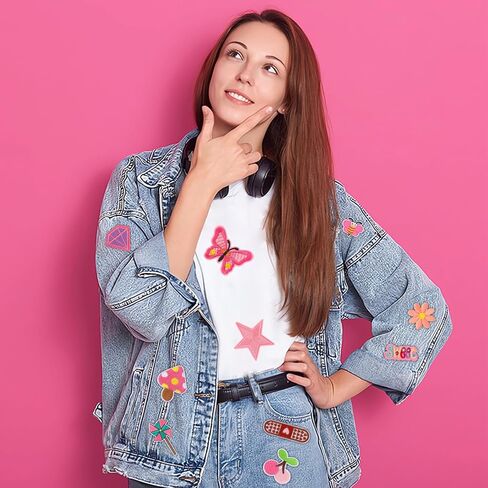 60pcs بقع مطرزة وردية عشوائية أنماط متنوعة من الحديد على بقع الفتيات للبنات Cowgirl Western Sew Sew Sear Patch Preppy Cut in Kuwait