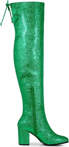 Allegra K Women's Glitter Round Toe Chunky Heel Over the Knee High Boots in Saudi Arabia