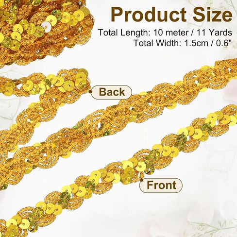 uxcell 11 Yard Sequins Trim Ribbon 0.6 Inch Sequin Gimp Braid Trim Spangle Flat Sequins Paillette Fabric Flat Trims Strips for Crafts Sewing Clothes Home Party Decoration, Black in Saudi Arabia