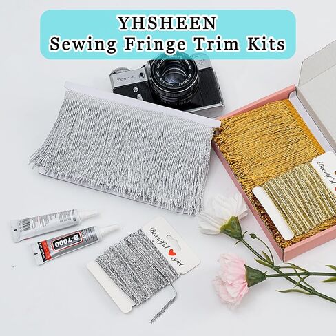 Silver Glittery Fringes, 5 Yards X 4 Inch Fringe Trim with B7000 Glue, Tassels Trim for Crafts Sewing Fringe Trim by The Yard for Clothing Curtain in Saudi Arabia
