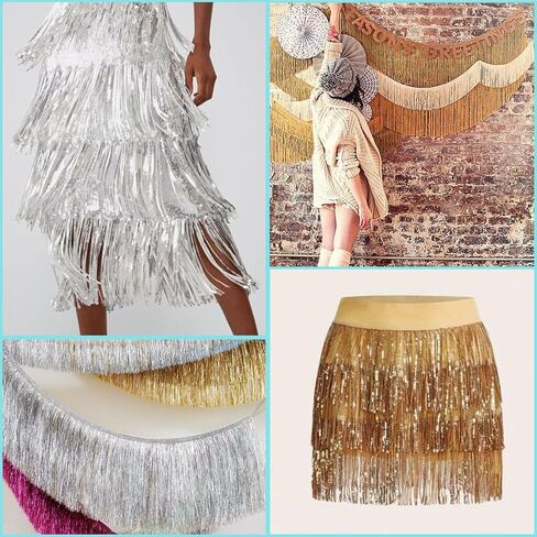 Silver Glittery Fringes, 5 Yards X 4 Inch Fringe Trim with B7000 Glue, Tassels Trim for Crafts Sewing Fringe Trim by The Yard for Clothing Curtain in Saudi Arabia