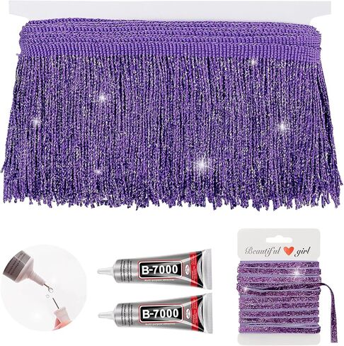 Silver Glittery Fringes, 5 Yards X 4 Inch Fringe Trim with B7000 Glue, Tassels Trim for Crafts Sewing Fringe Trim by The Yard for Clothing Curtain in Saudi Arabia