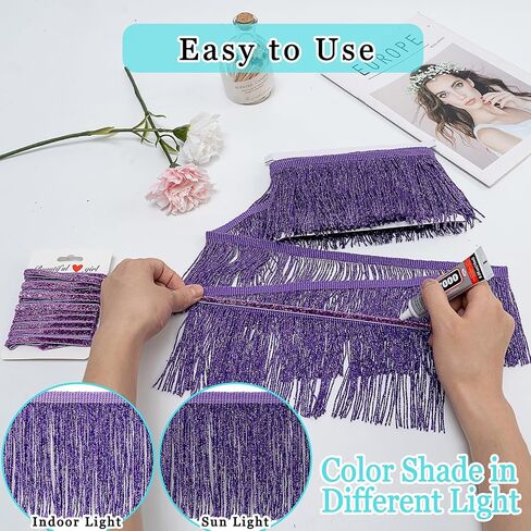 Silver Glittery Fringes, 5 Yards X 4 Inch Fringe Trim with B7000 Glue, Tassels Trim for Crafts Sewing Fringe Trim by The Yard for Clothing Curtain in Saudi Arabia