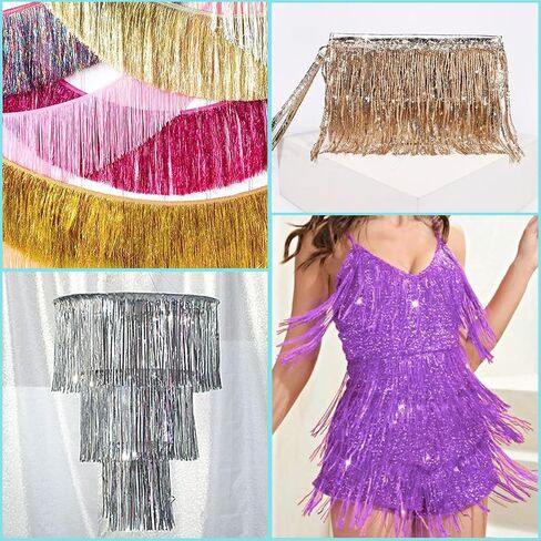 Silver Glittery Fringes, 5 Yards X 4 Inch Fringe Trim with B7000 Glue, Tassels Trim for Crafts Sewing Fringe Trim by The Yard for Clothing Curtain in Saudi Arabia