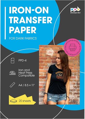 PPD Iron on Transfer Paper for Dark Fabric Compatible with Inkjet Printer, 8.5 x 11 Printable T Shirt Heat Transfer Papers Machine Washable (20 Pack) in Kuwait